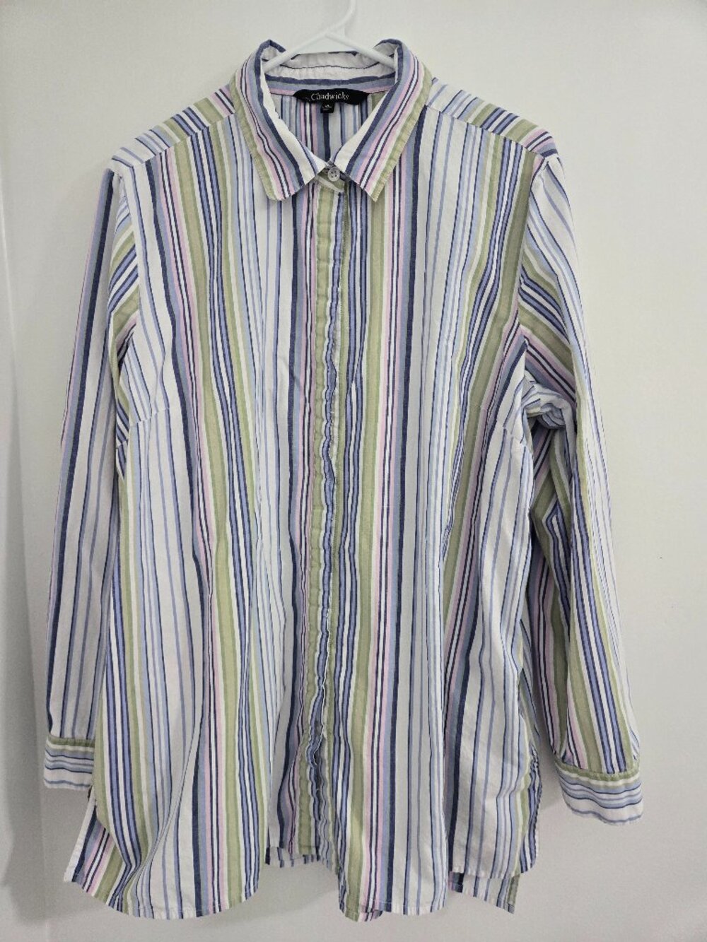 Chadwicks Women’s Striped Collared Long Sleeve Tunic Top with Pockets XL-Classic